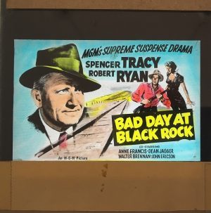 bad day at black rock 1954 original vintage glass advertising slide, spencer tracy