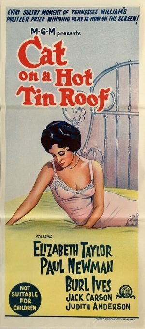 cat on a hot tin roof australian daybill poster 1966, elizabeth taylor, paul newman, burl ives