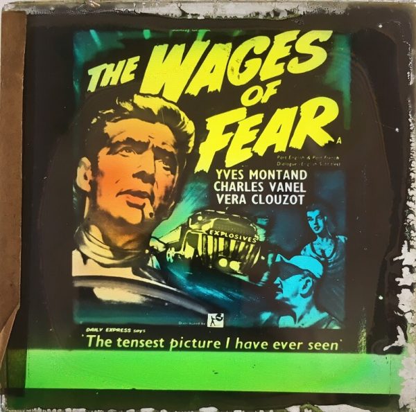 wages of fear 1953 original vintage glass advertising slide, yves montand