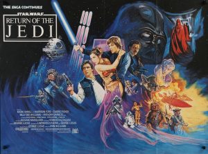 return of the jedi 1982 uk quad poster, star wars, mark hamill, harrison ford, carrie fisher, billy dee williams