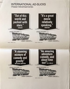 back to the future US ad slicks sheet front sheet rear michael j fox 1985