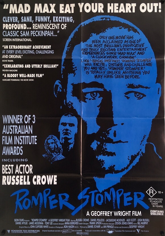 romper stomper australian one sheet movie poster 1992 staring russell crowe