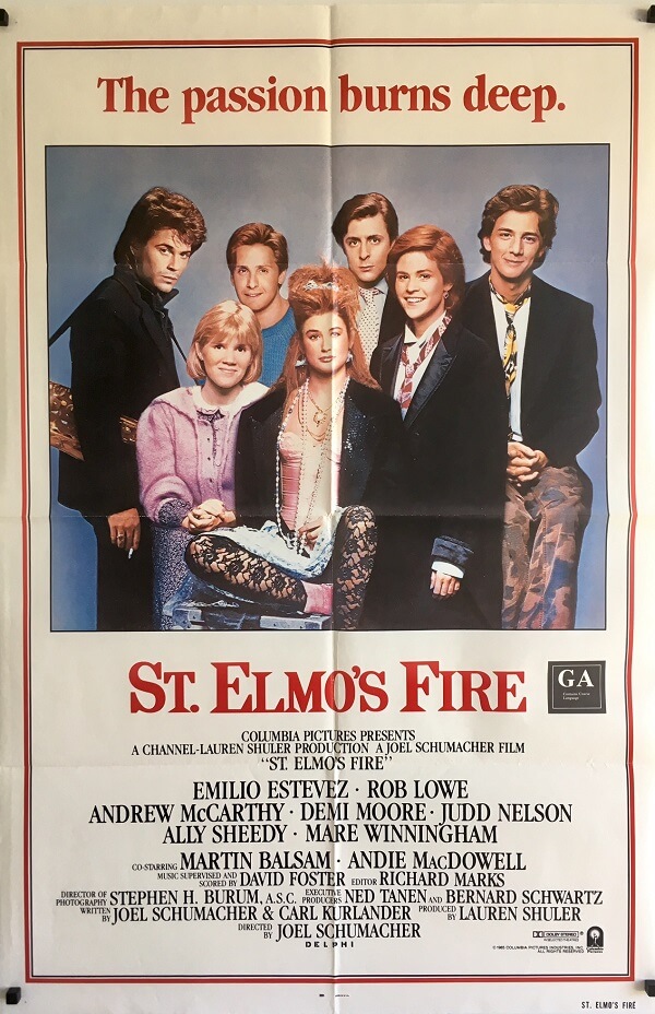 st elmos fire one sheet poster the brat pack