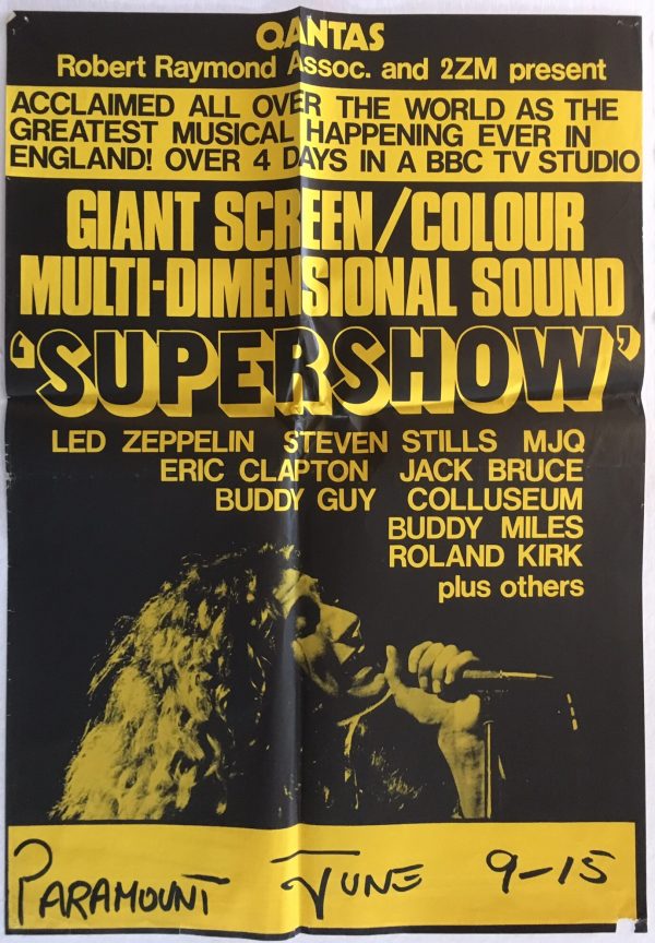 Supershow Australian & New Zealand poster LED Zepplin, Eric Clapton