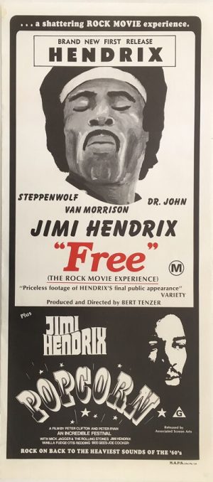 popcorn free jimi hendrix 1970s australian daybill movie poster