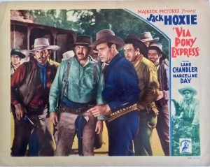 via pony express western lobby card with jack hoxie and lane chandler
