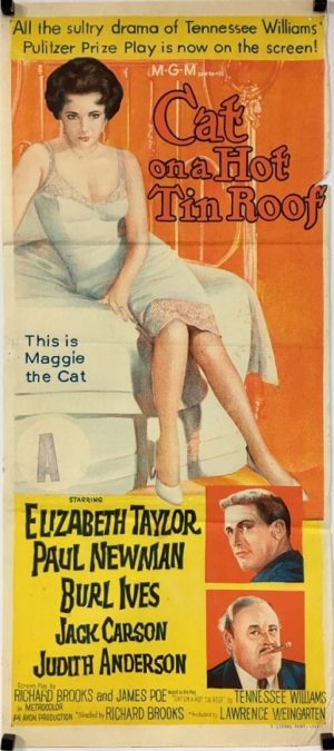 cat on a hot tin roof australian daybill poster from 1958, featuring elizabeth taylor and paul newman