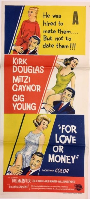 for love or money daybill movie poster 1963 staring kirk douglas