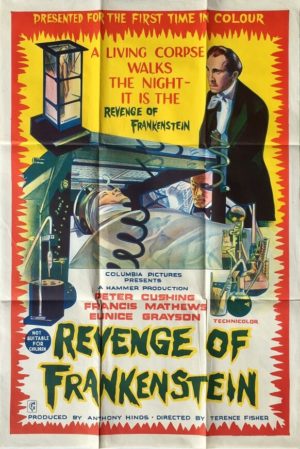 revenge of frankenstein 1958 australian one sheet movie poster featuring peter cushing