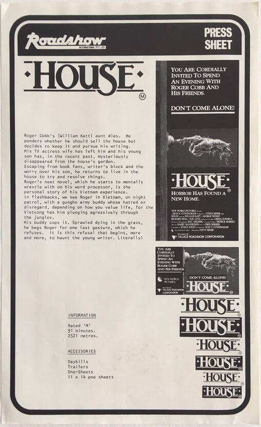 house horror movie press sheet