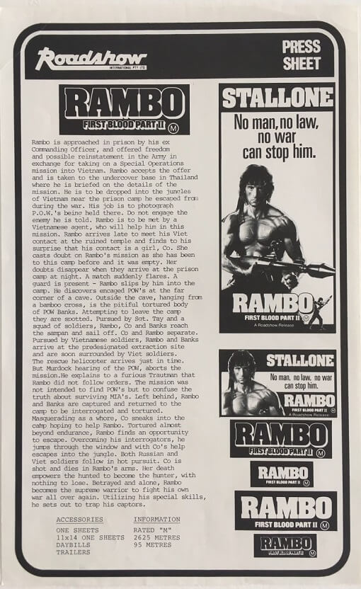 RAMBO: FIRST BLOOD PART II (1985) 1736 Movie Poster (47x63) Original French  Grande Sylvester Stallone Richard Crenna Charles Napier Steven Berkoff