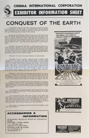 battlestar galactica conquest of the earth australian press sheet