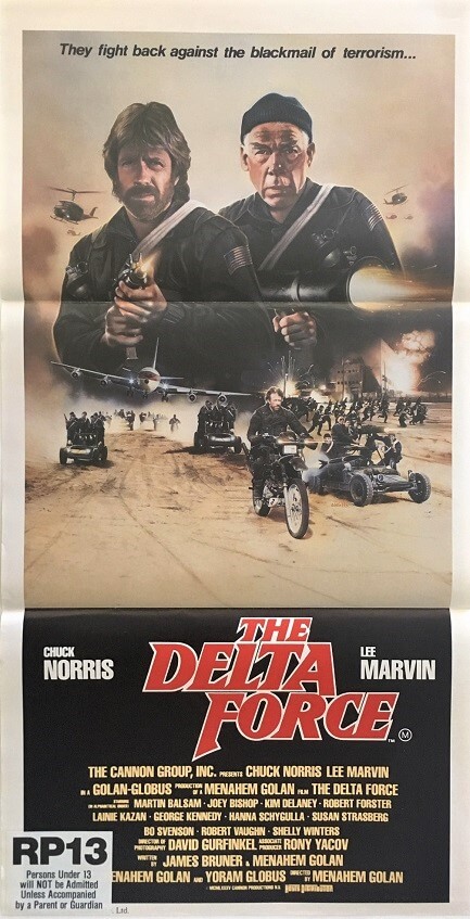 the delta force australian daybill poster featuring chuck norris and lee marvin 1986