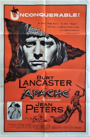 Apache one sheet movie poster with burt lancaster 1954 rerelease