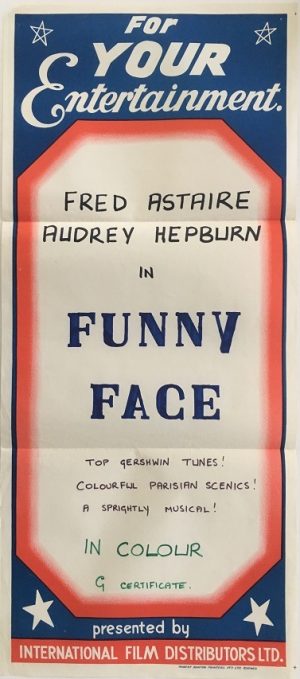 funny face australian stock daybill poster with fred astaire and audrey hepburn 1970's