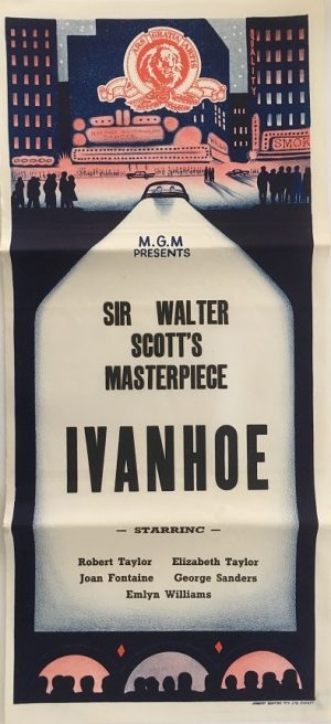 ivanhoe australian stock daybill poster with Robert Taylor, Elizabeth Taylor and Joan Fontaine from the 1950's