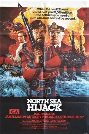 north sea hijack uk one sheet movie poster with roger moore and james mason 1980. known as ffolkes in the US