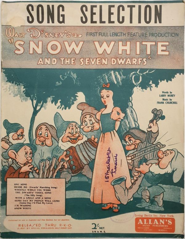 snow white and the seven dwarfs australian sheet music 1937