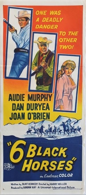 6 black horses australian daybill poster with audie murphy 1962