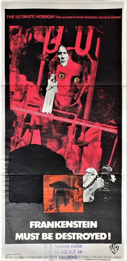 frankenstein must be destroyed australian daybill poster hammer horror Peter Cushing 1969