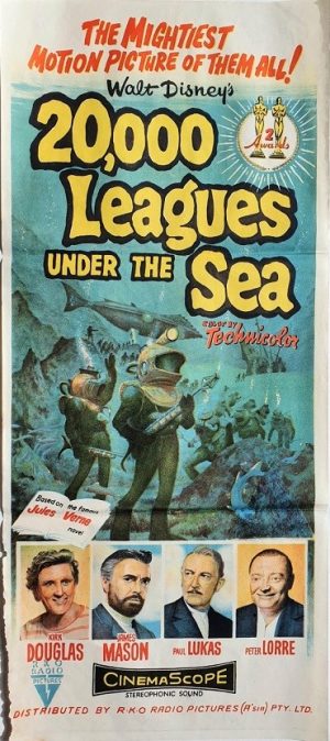 20,000 Leagues Under The Sea australian daybill poster with Kirk Douglas and James Mason incredibly rare first release (1)