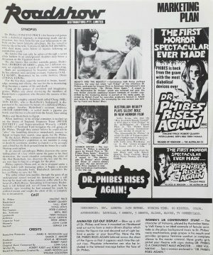 Dr Phibes rises again Australian press sheet with Vincent Price 1972