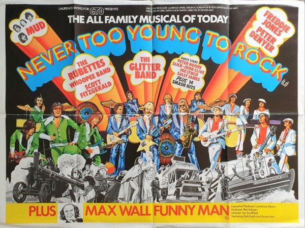 Never too young to rock 1976 glam rock uk quad poster with Max Wall funny man (1)