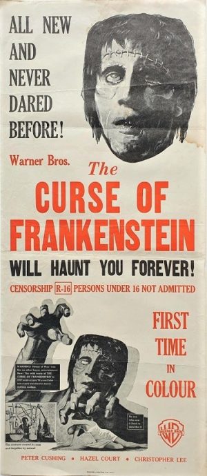 the curse of frankenstein daybill poster Hammer Horror Production with Peter Cushing, Hazel Court and Christopher Lee 1957