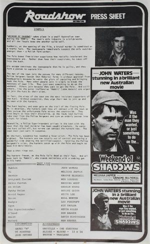 weekend of shadows australian press sheet 1978