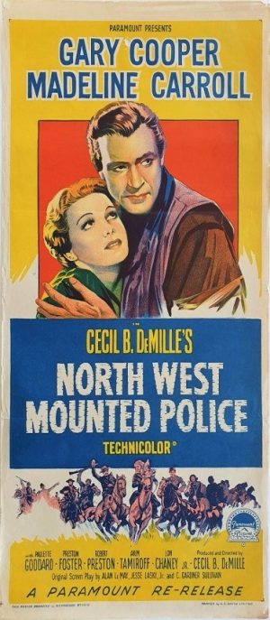 north west mounted police australian daybill poster with Gary Cooper 1958 rerelease