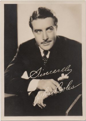 John Boles 1930's Fan Club portrait with original Fox Studios envelope and 1930's stamp. Star of 1931 Frankenstein with Boris Karloff