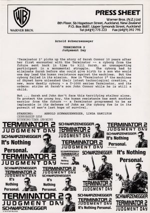 Terminator 2 New Zealand Press Sheet 1991