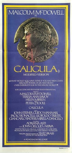 Caligula daybill movie poster with Helen Mirren, Malcolm McDowell and Peter O'Toole 1979