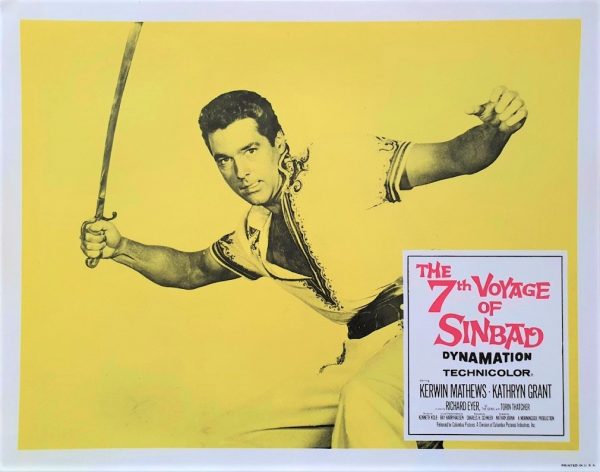 the 7th voyage of sinbad 1958 re-release lobby card from 1975 with a Ray Harryhausen monster (7)