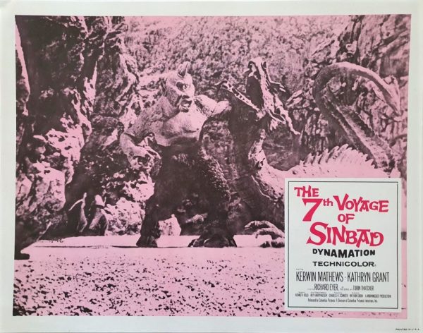 the 7th voyage of sinbad 1958 re-release lobby card from 1975 with a Ray Harryhausen monster (7)