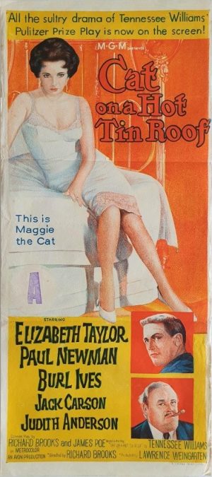 Cat on a hot tin roof Australian daybill poster with Elizabeth Taylor and Paul Newman 1958