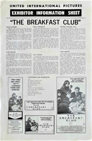 The Breakfast Club Australian Press Sheet 1985