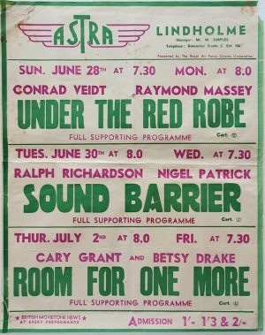 1950's UK Playbill for the Lindholme Astra Cinema with Under The Red Robe with Conrad Veidt, Sound Barrier with Ralph Richardson and Room For One More with Cary Grant and Betsy Drake (1)