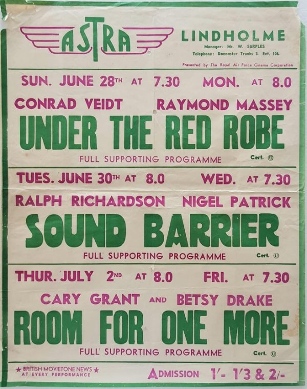1950's UK Playbill for the Lindholme Astra Cinema with Under The Red Robe with Conrad Veidt, Sound Barrier with Ralph Richardson and Room For One More with Cary Grant and Betsy Drake (2)