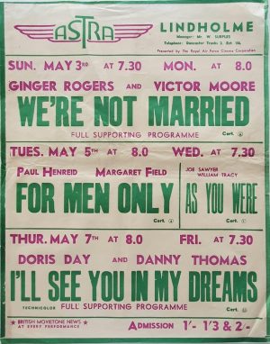 1950's UK Playbill for the Lindholme Astra Cinema with We're Not Married with Ginger Rogers & Victor Moore, For Men Only with Paul Henreid & Margaret Field, As You Were and I'll See You In My Dreams Doris Day & Danny Thom (3)