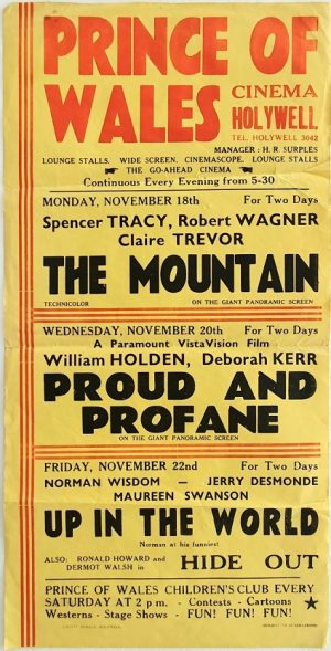 1956 UK Playbill for the Prince of Wales cinema Hollywell with The Mountain with Spencer Tracy, Proud and Profane with William Holden and Up In The World with Norman Wisdom (1)