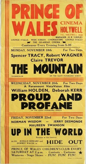 1956 UK Playbill for the Prince of Wales cinema Hollywell with The Mountain with Spencer Tracy, Proud and Profane with William Holden and Up In The World with Norman Wisdom (3)