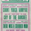 1971 UK cinema window card with Bullitt with Steve McQueen and Robert Vaughn, There Was Crooken Man with Kirk Douglas, Cry Of The Banshee with Vincent Price and Count Yorga the Vampire