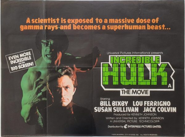 Incredible Hulk UK Quad poster with Bill Bixby and Lou Ferrigno 1977