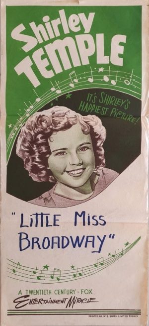 Shirley Temple Australian Stock Daybill Poster with Little Miss Broadway writing