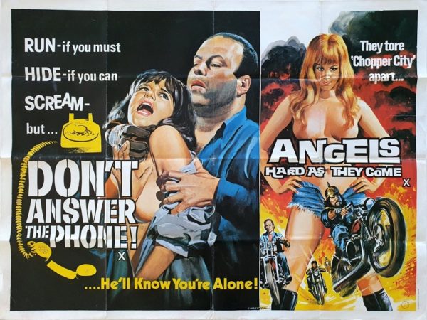Don't Answer the phone and Angels hard as they come UK Sexploitation Adult Quad Poster with Tom Chantrell art 1980