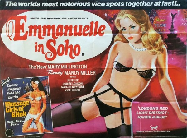 Emmanuelle in Soho and Massage girls of bangkok UK Sexploitation Adult Quad Poster with Mary Millington with Tom Chantrell San Peffer art