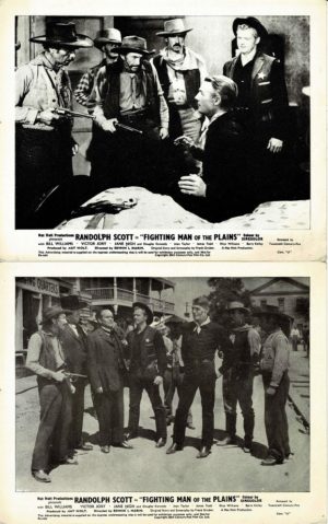 Fighting man of the plains UK Front of house cards stills staring Randolph Scott