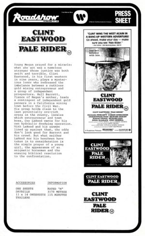 Pale Rider Australian Press Sheet with Clint Eastwood