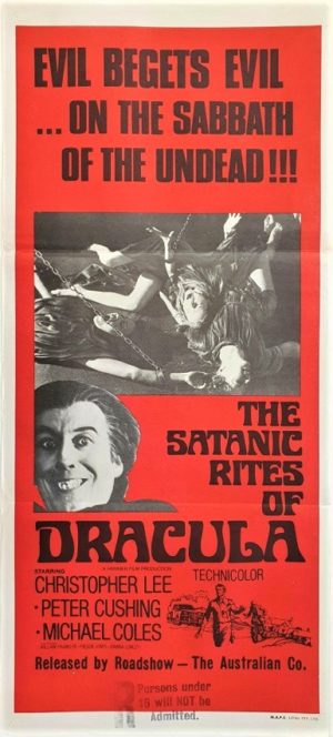 Dracula Australian daybill movie poster with Christopher Lee and Peter Cushing Hammer Horror Production (2)